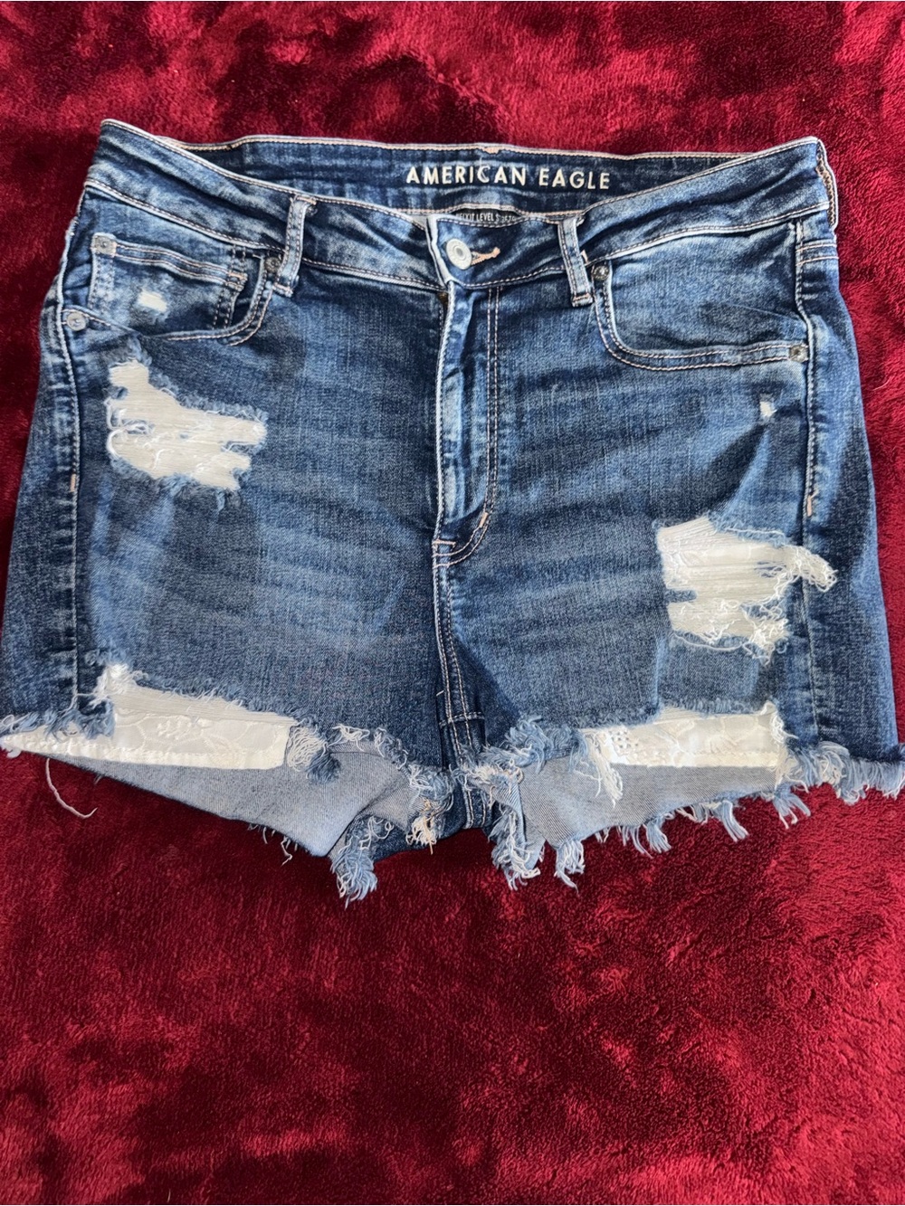 American Eagle Outfitters Dark Blue Distressed Jean Shorts Next Level Stretch 12 - Picture 7 of 7